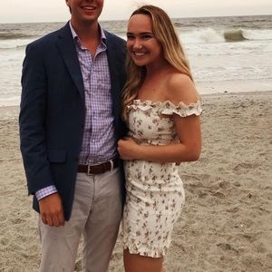 Off white mini dress with floral detail